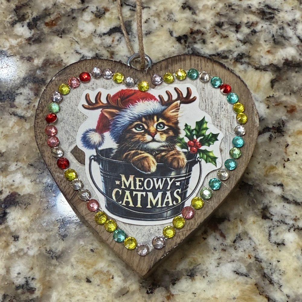 Meowy Catmas Heart-Shaped Ornament sparkle one of a kind custom